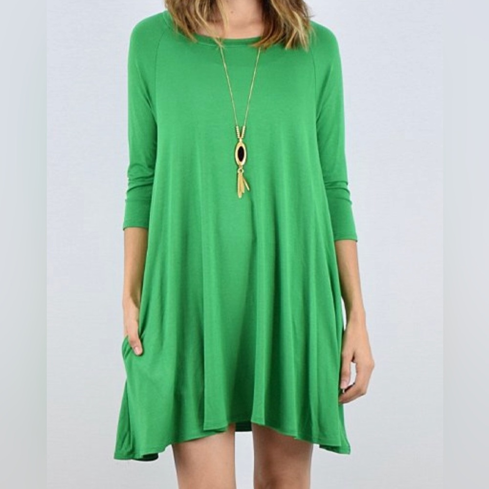 EGS by ELOGES Kelly green pocket 3/4 sleeve tunic/dress